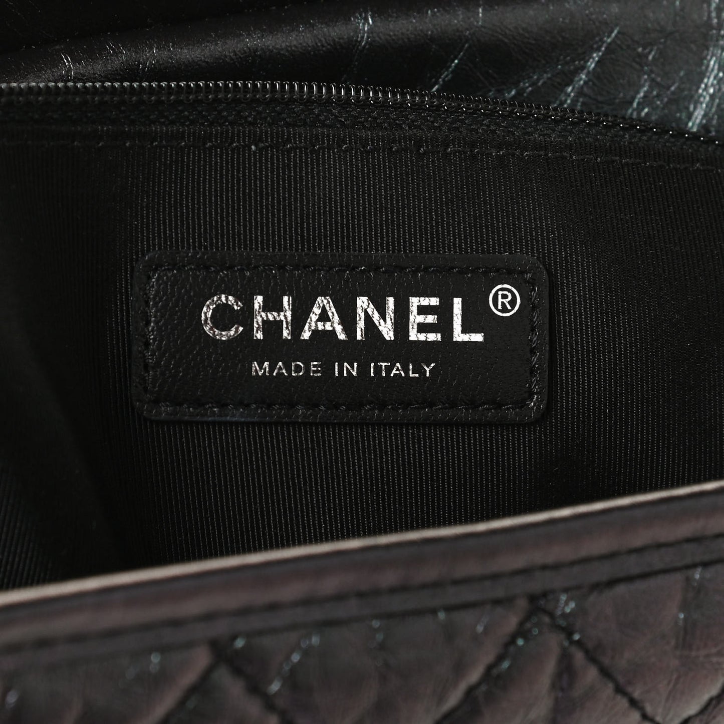 Iridescent Aged Calfskin Quilted Medium Gabrielle Hobo Black