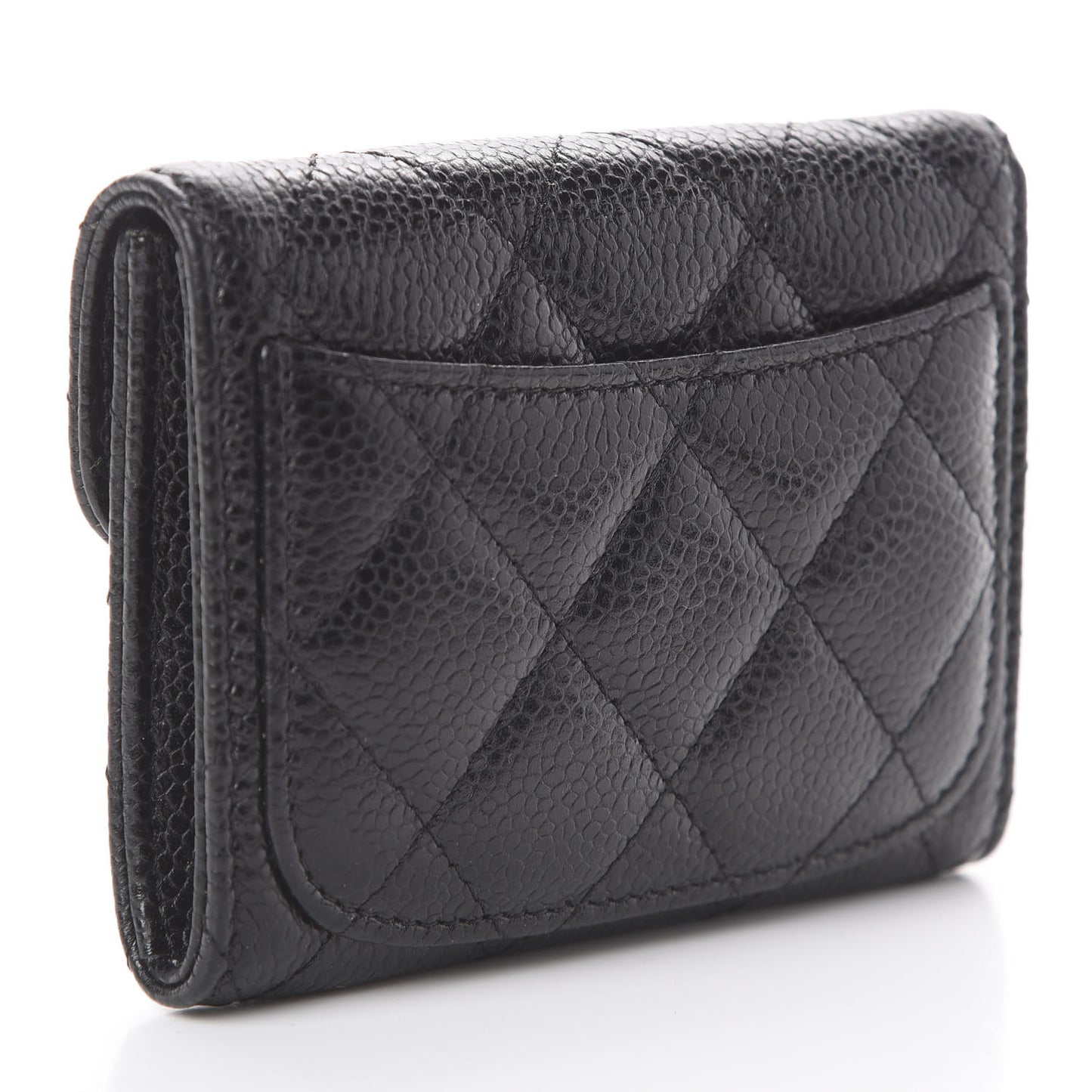Caviar Quilted Flap Card Holder Black