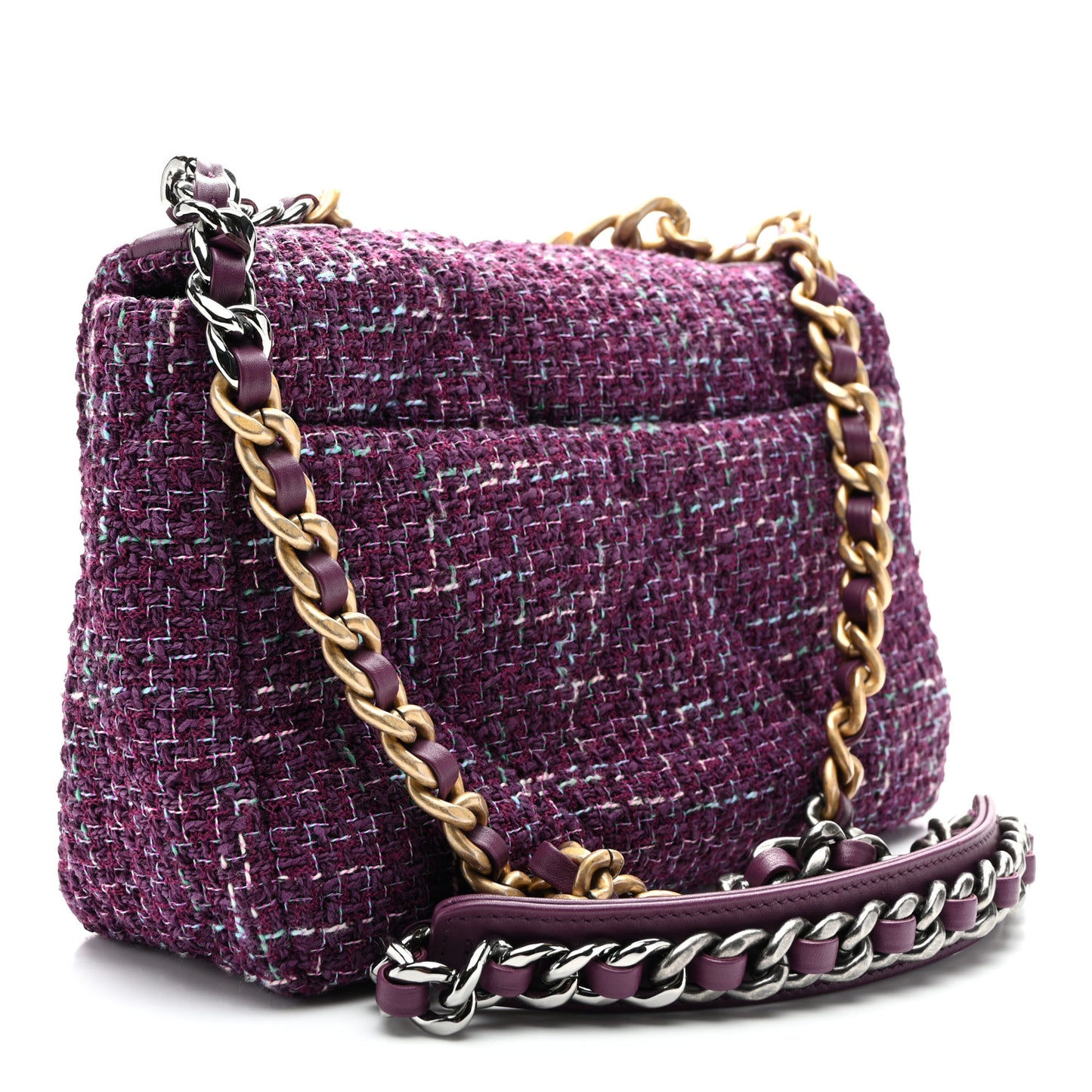 Tweed Quilted Medium Chanel 19 Flap Purple