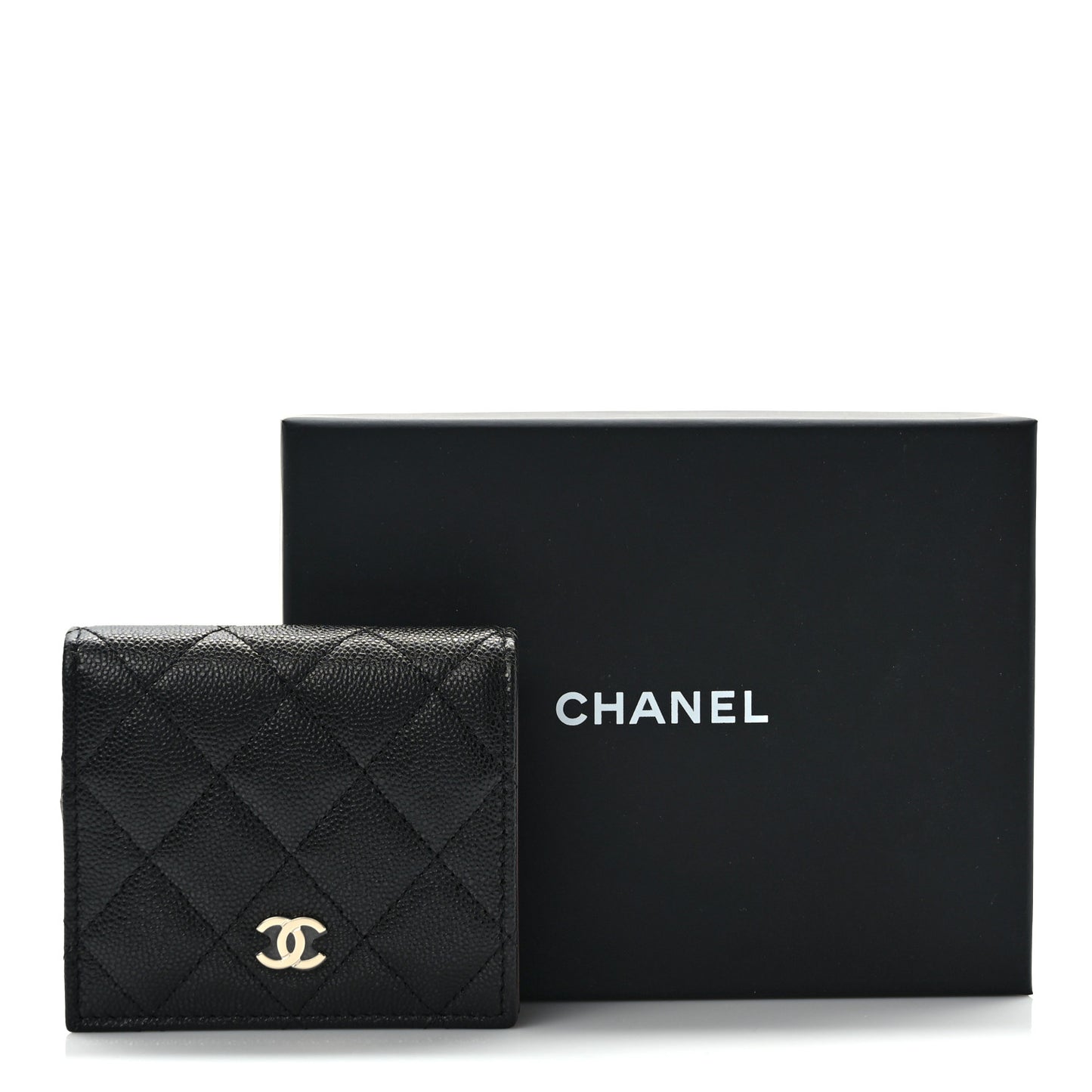 Caviar Quilted Compact Bifold Wallet Black