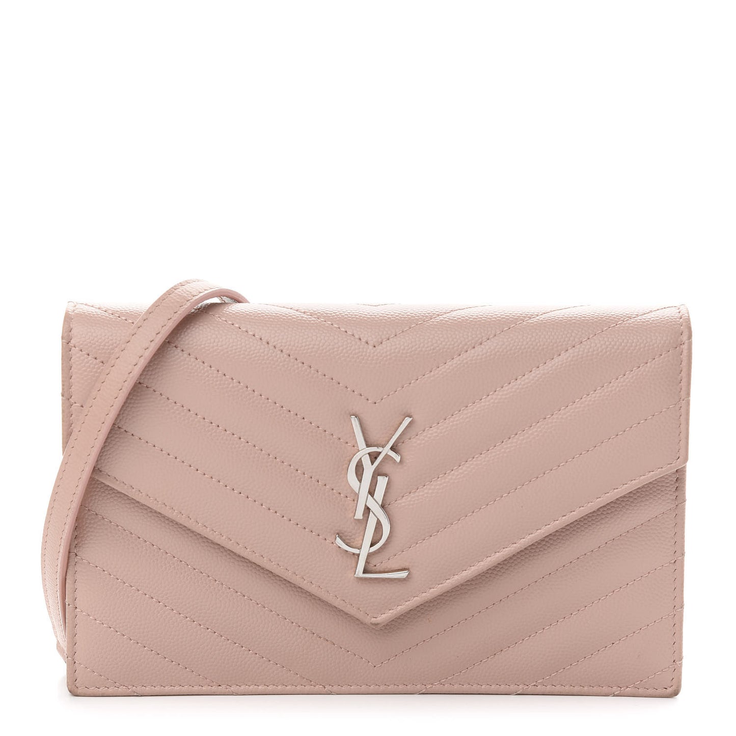 Grain De Poudre Matelasse Chevron Monogram Envelope Chain Wallet Pale Pink