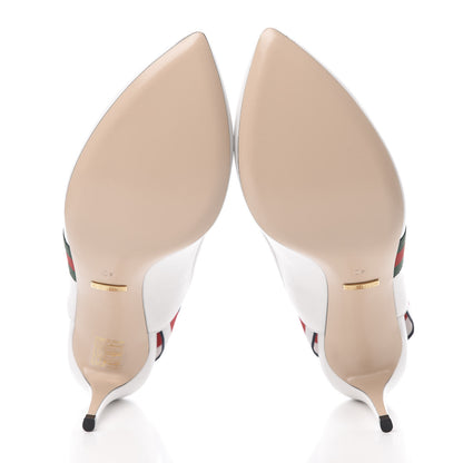 Gucci Malaga Kid Web Sylvie Mid Heel Slingback Pumps 40 White 5 of 9