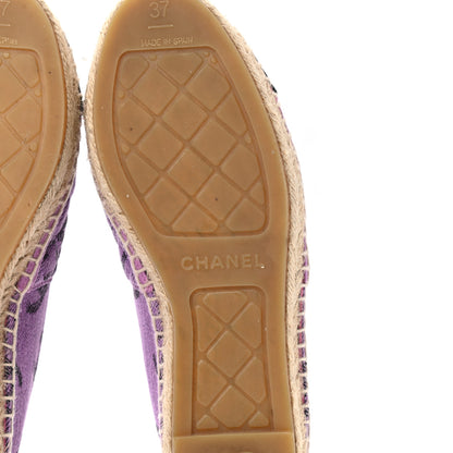 Chanel Cotton Jacquard Grosgrain CC Print Espadrilles 37 Purple Black 8 of 10