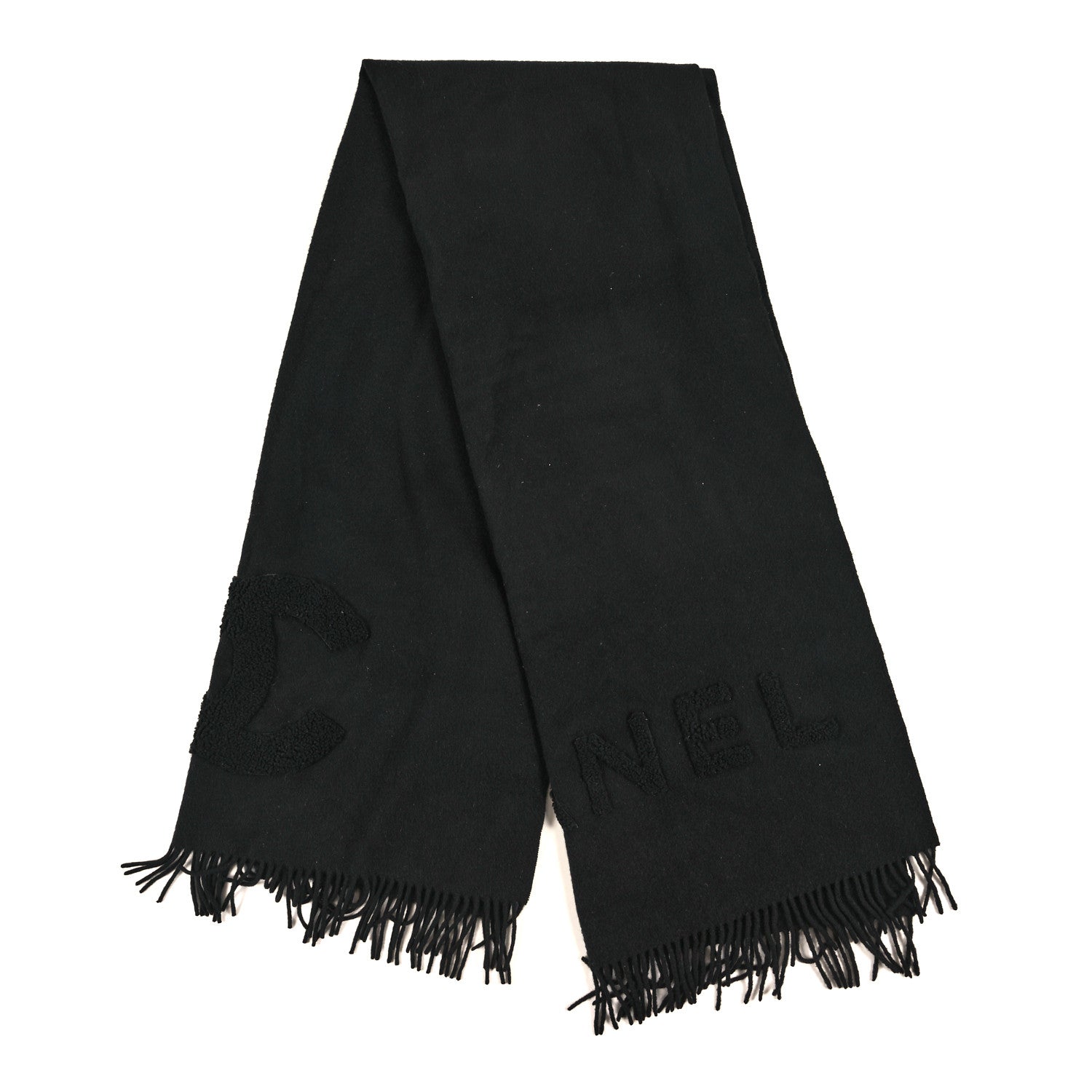 Chanel Cashmere Fringe Stole Scarf Black 2 of 5