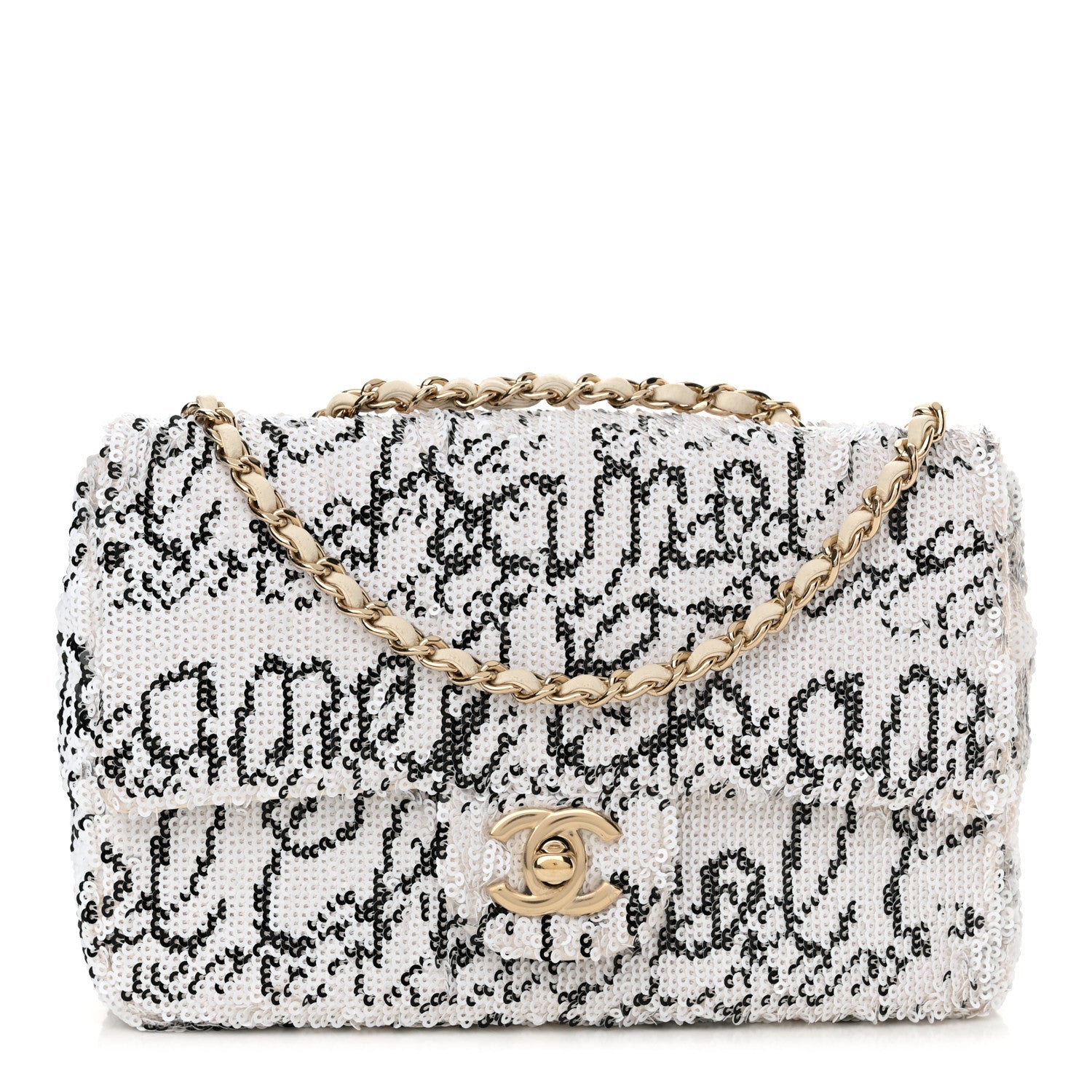 Chanel Sequin Logo Mini Rectangular Flap White Black 1 of 10