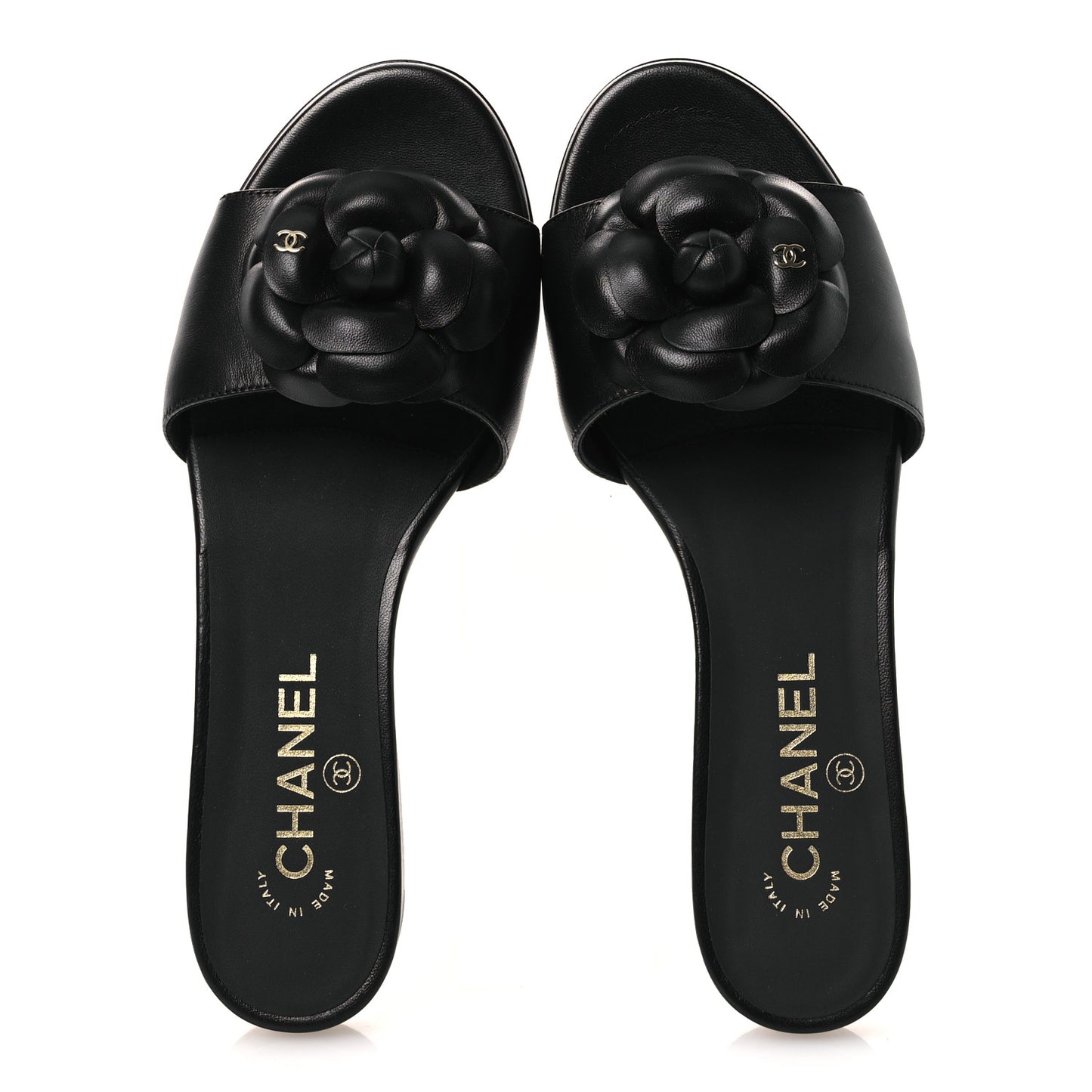 Lambskin Camellia Sandal Mules 37.5 Black