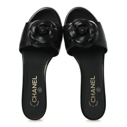 Chanel Lambskin Camellia Sandal Mules 37.5 Black 2 of 11