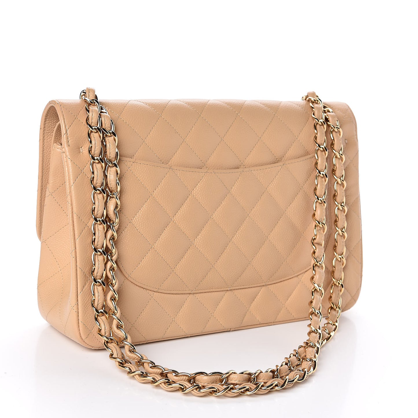 Caviar Quilted Jumbo Double Flap Beige Clair