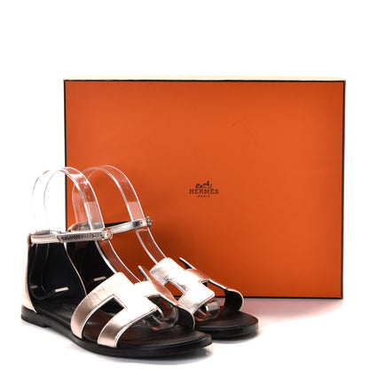 Hermes Metallic Nappa Santorini Sandals 35 Rose Doré 10 of 10