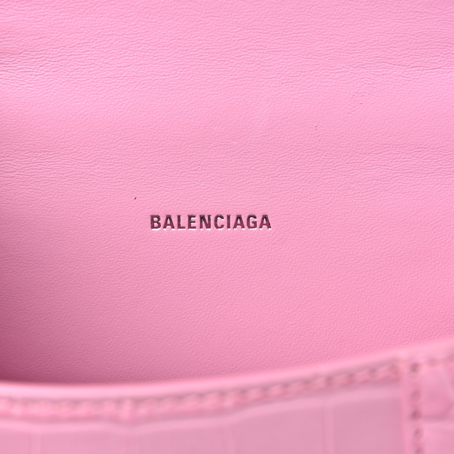 Balenciaga Shiny Calfskin Crocodile Embossed Hourglass Top Handle Bag XS Candy Pink 6 of 14