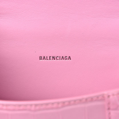 Balenciaga Shiny Calfskin Crocodile Embossed Hourglass Top Handle Bag XS Candy Pink 6 of 14