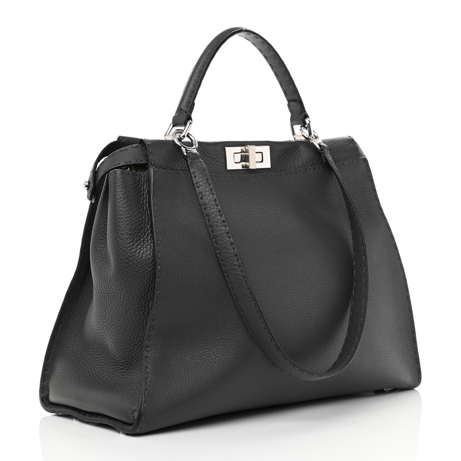 Fendi Cuoio Romano Selleria Bi-Color Large Peekaboo Iconic Satchel Asfalto Latte 3 of 8
