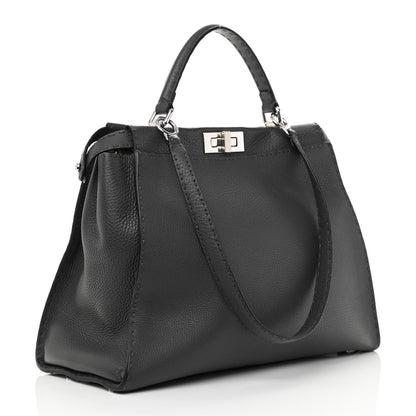 Fendi Cuoio Romano Selleria Bi-Color Large Peekaboo Iconic Satchel Asfalto Latte 3 of 8