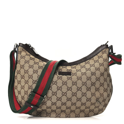 Gucci Monogram Web Medium Half Moon Hobo Dark Brown 1 of 9