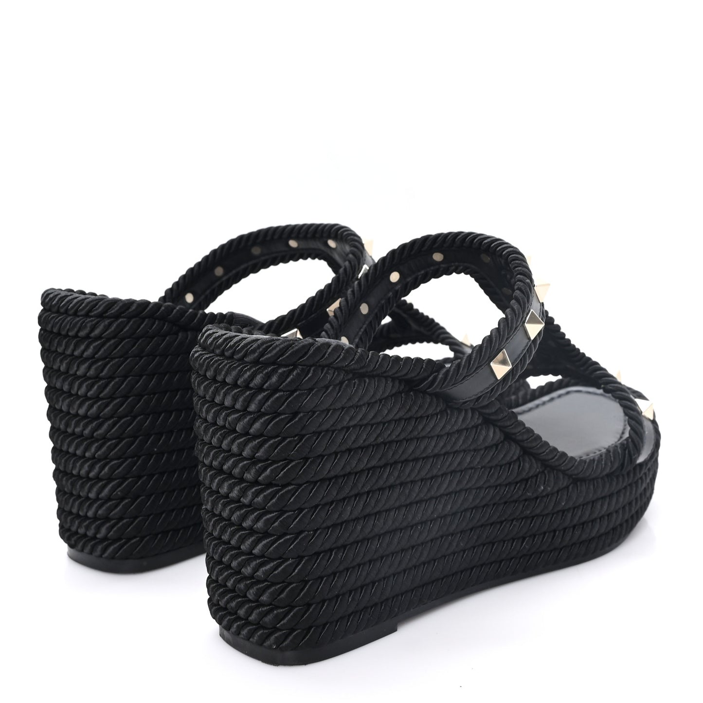Calfskin Rockstud Torchon Espadrille Caged 25/90mm Wedge Sandals 38 Black