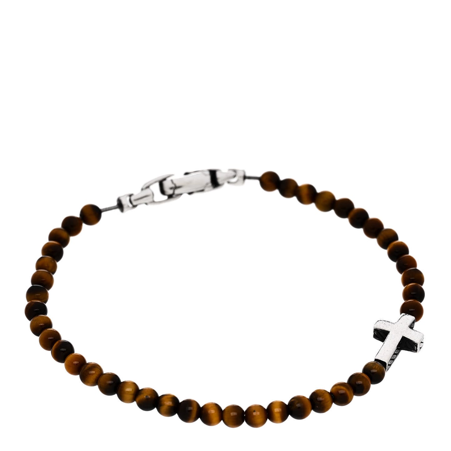 Sterling Silver Tigers Eye 4mm Cross Spiritual Bead Bracelet
