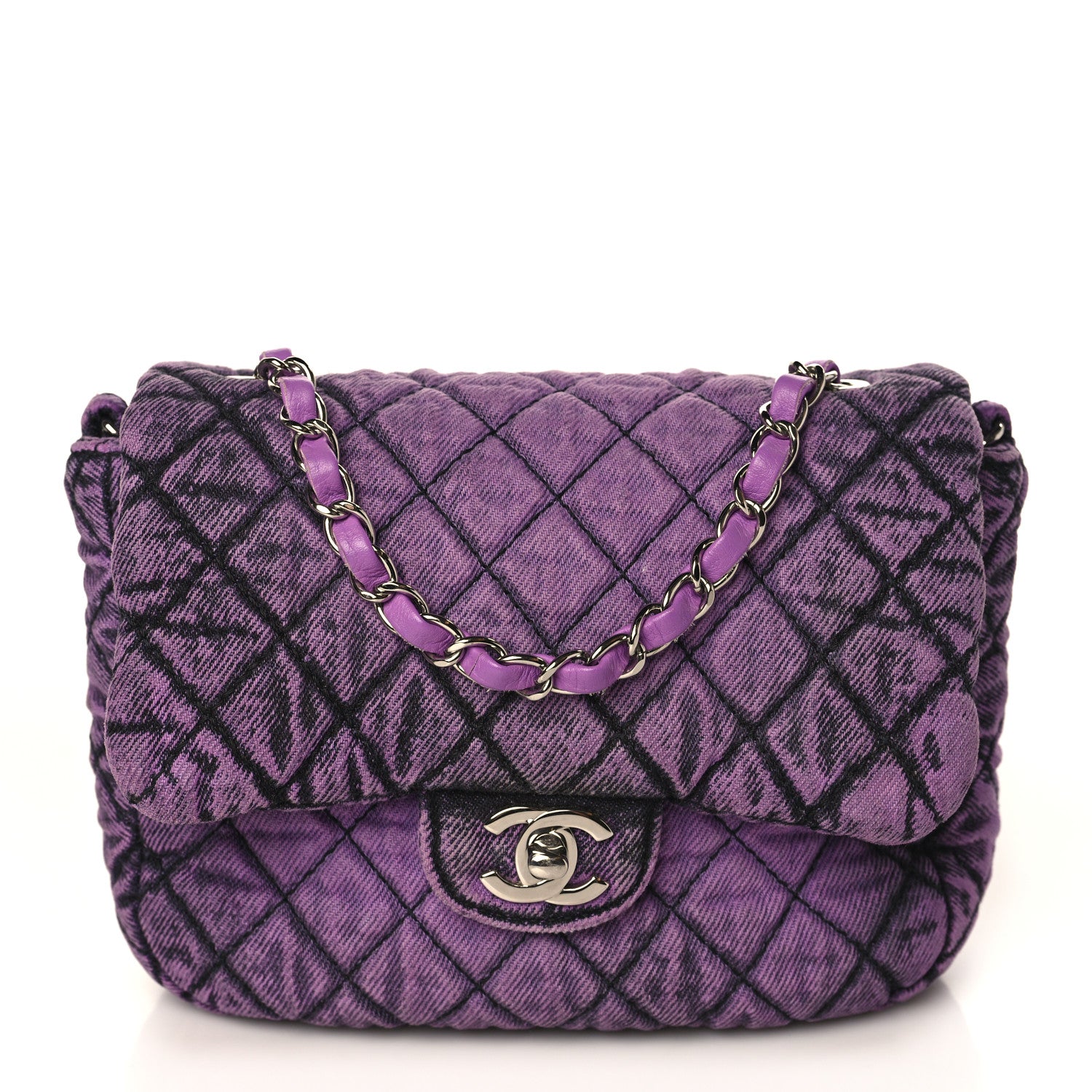 Chanel Washed Denim Quilted Small Denimpression Flap Violet Purple Black 1 of 9