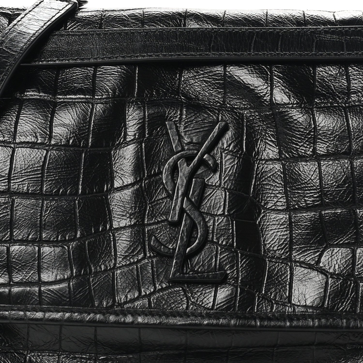 Saint Laurent Crocodile Embossed Lambskin Monogram Medium Niki Chain Satchel Black 8 of 10