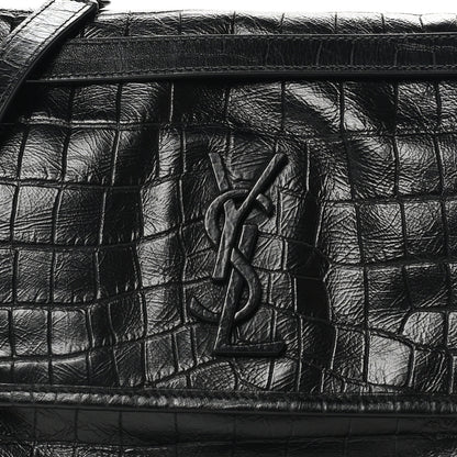 Saint Laurent Crocodile Embossed Lambskin Monogram Medium Niki Chain Satchel Black 8 of 10