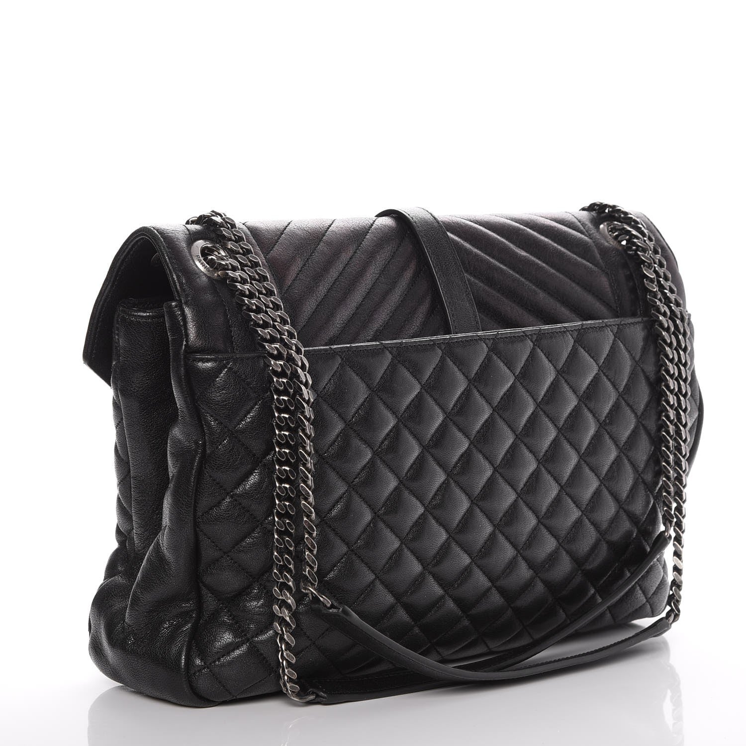 Saint Laurent Calfskin Mixed Matelasse Triquilt Large Monogram Satchel Black 3 of 9