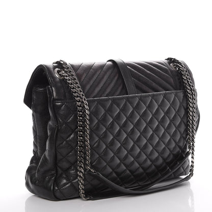 Saint Laurent Calfskin Mixed Matelasse Triquilt Large Monogram Satchel Black 3 of 9