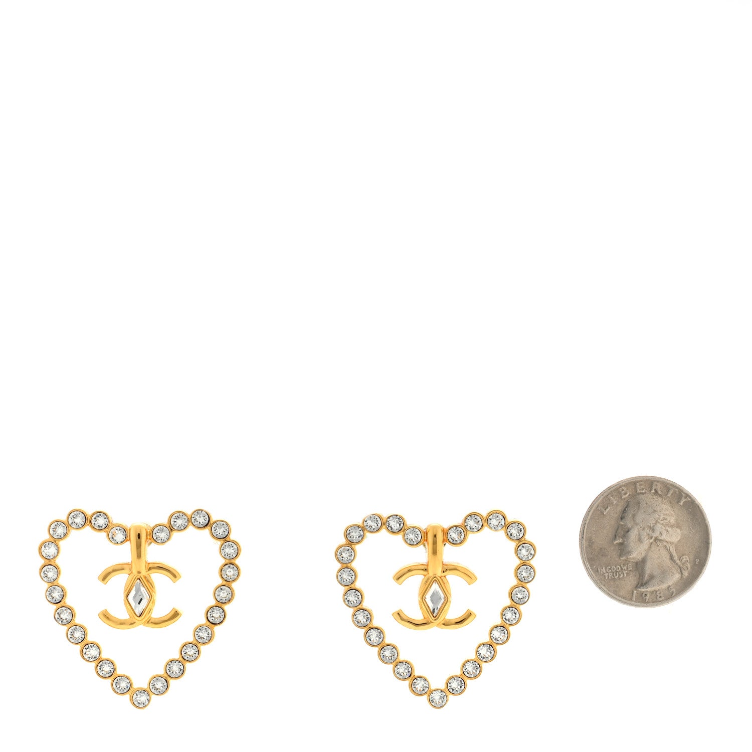 Chanel Crystal Heart CC Earrings Gold 2 of 4