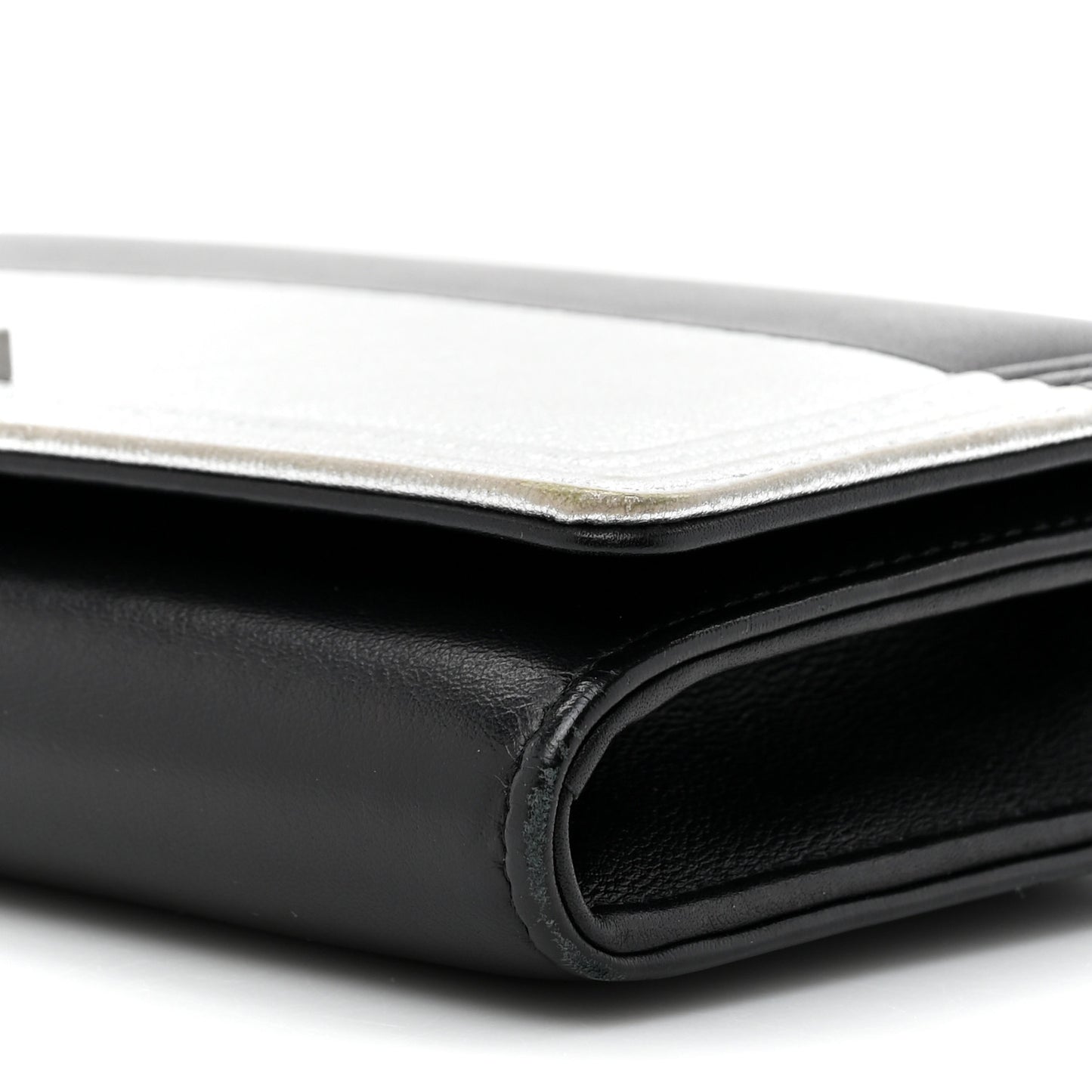 Metallic Goatskin Boy Wallet On Removable Chain WOC Black Silver