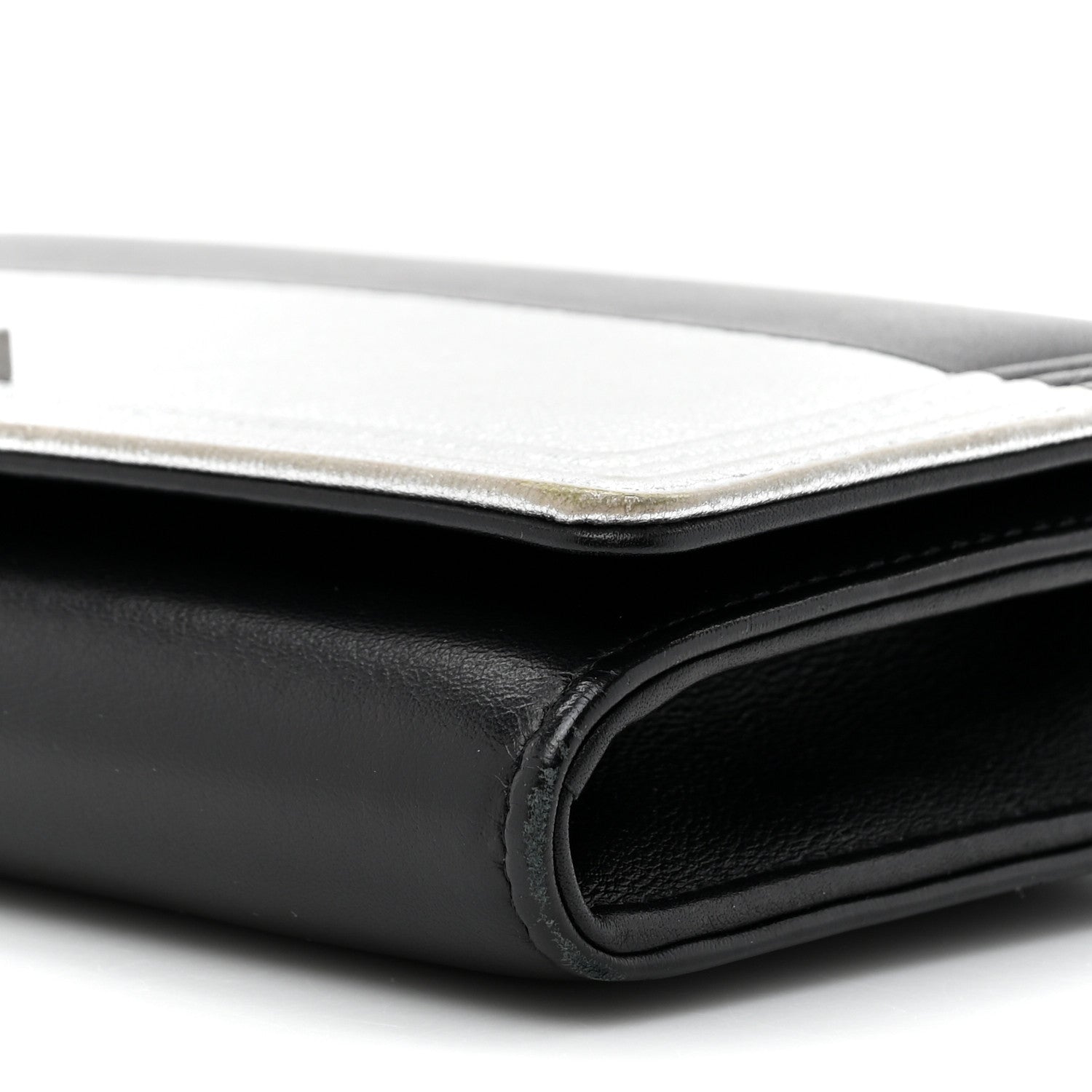 Chanel Metallic Goatskin Boy Wallet On Removable Chain WOC Black Silver 11 of 19