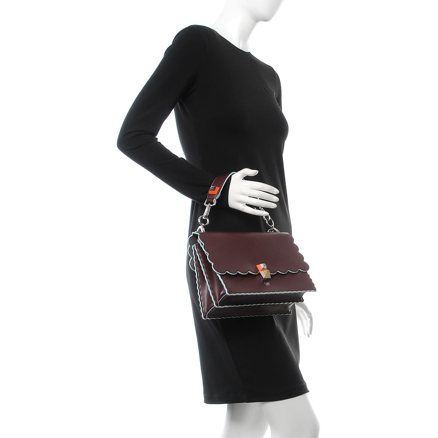 Fendi Vitello Liberty Scalloped Studded Kan I Shoulder Bag Bordeaux 3 of 8