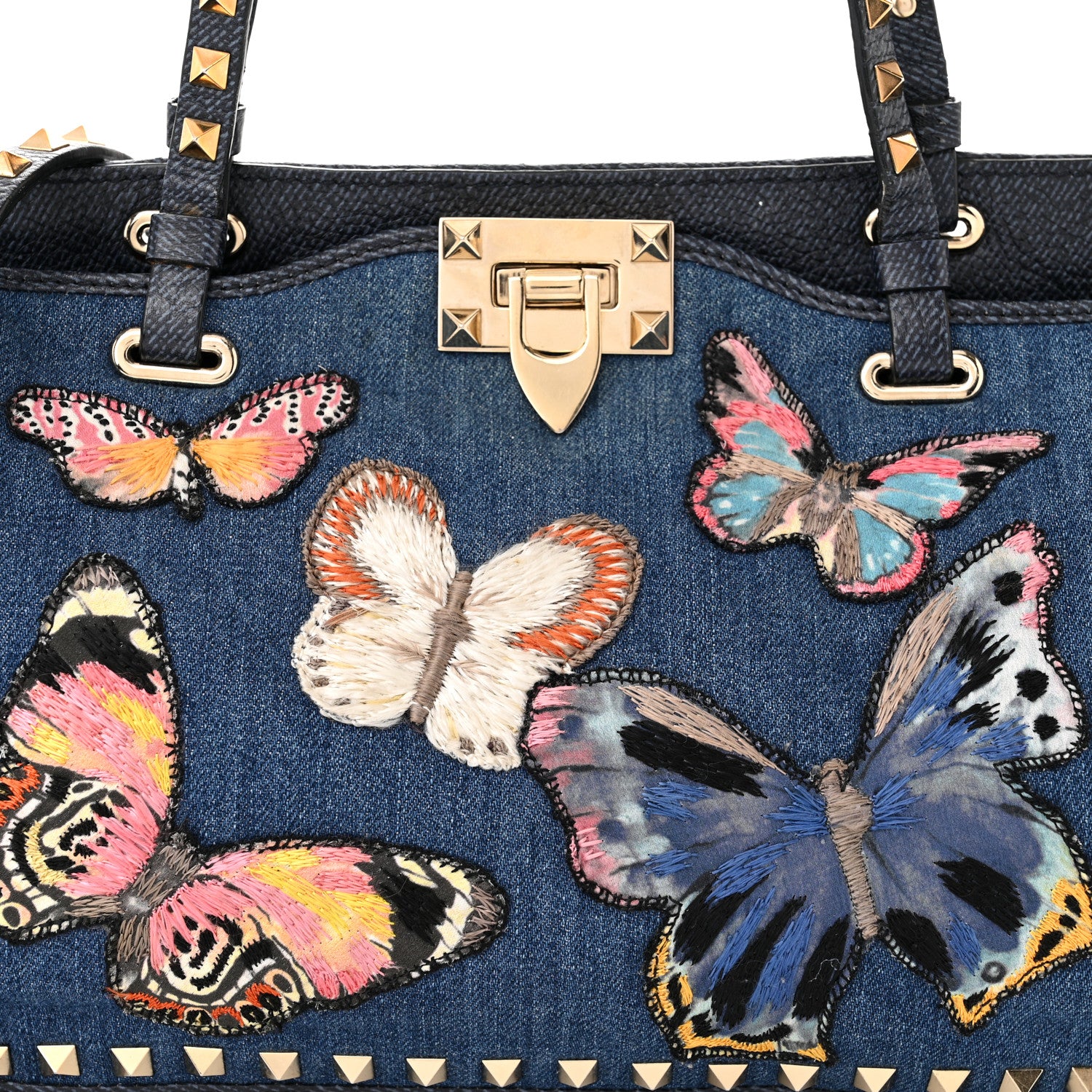 Valentino Garavani Denim Butterfly Embroidered Small Rockstud Tote Light Denim Multicolor 7 of 12
