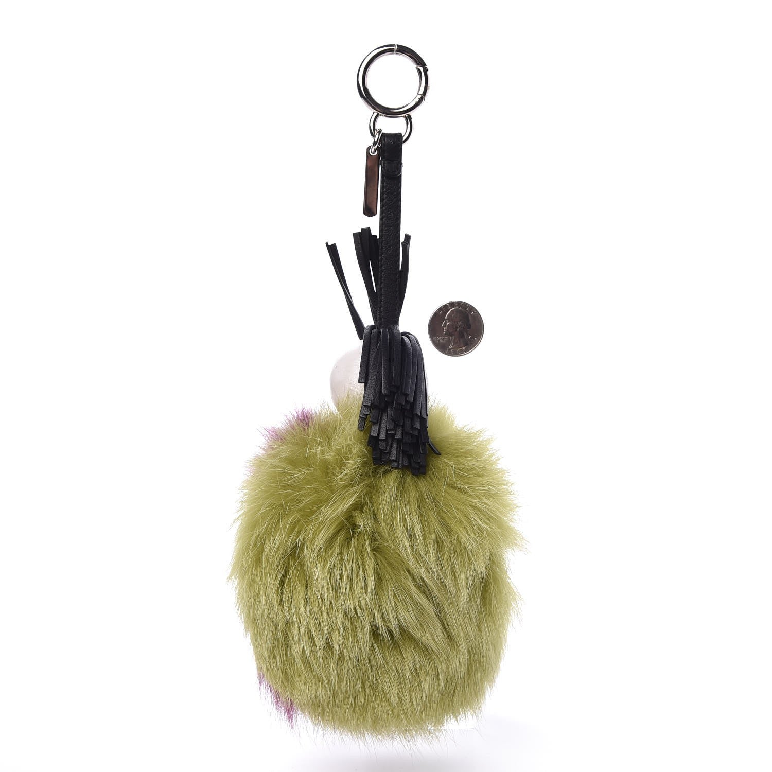 Fendi Fox Fur Shiny Nappa Super Karlito Pom Pom Bag Charm Malachite Multicolor Black 2 of 3