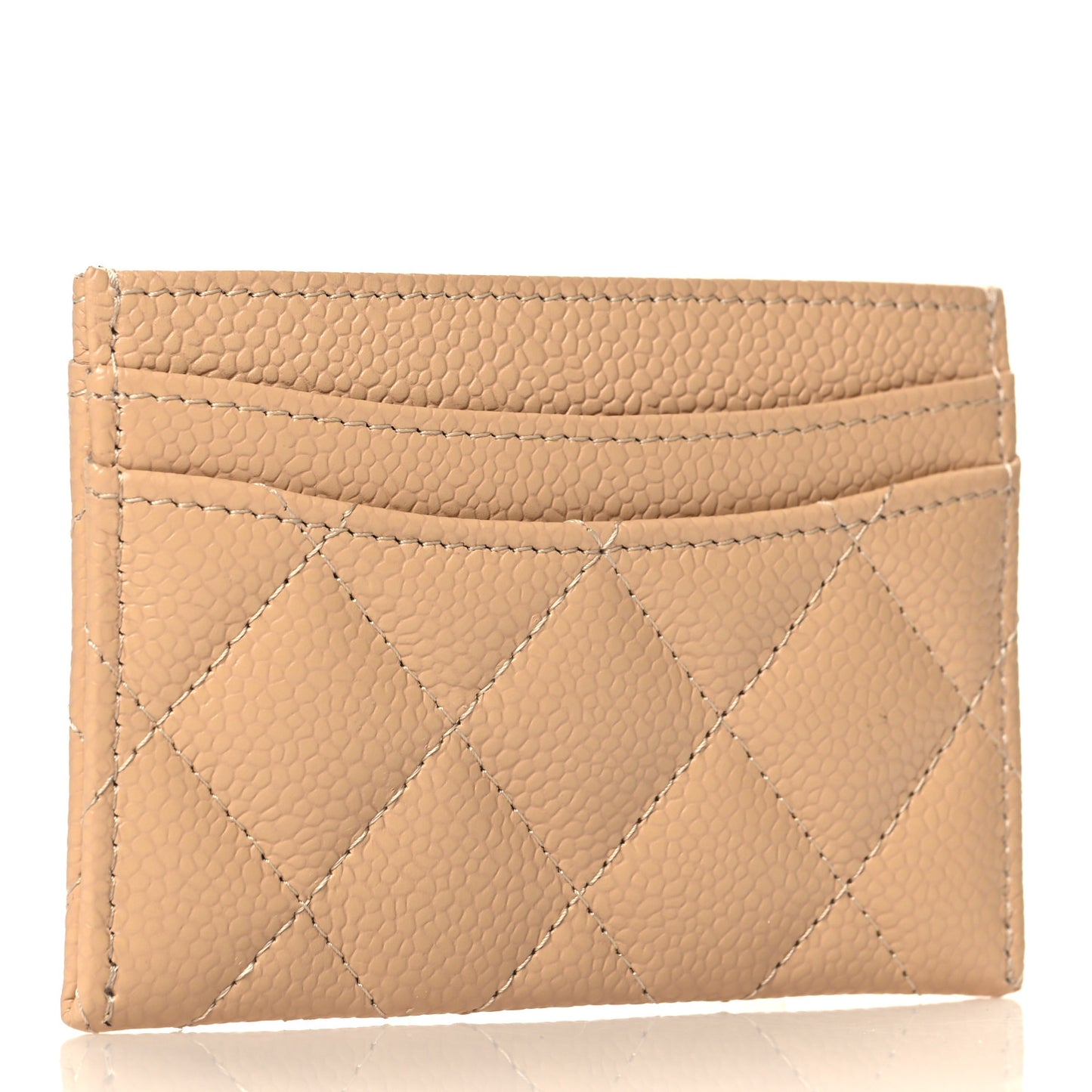 Caviar Quilted Card Holder Beige