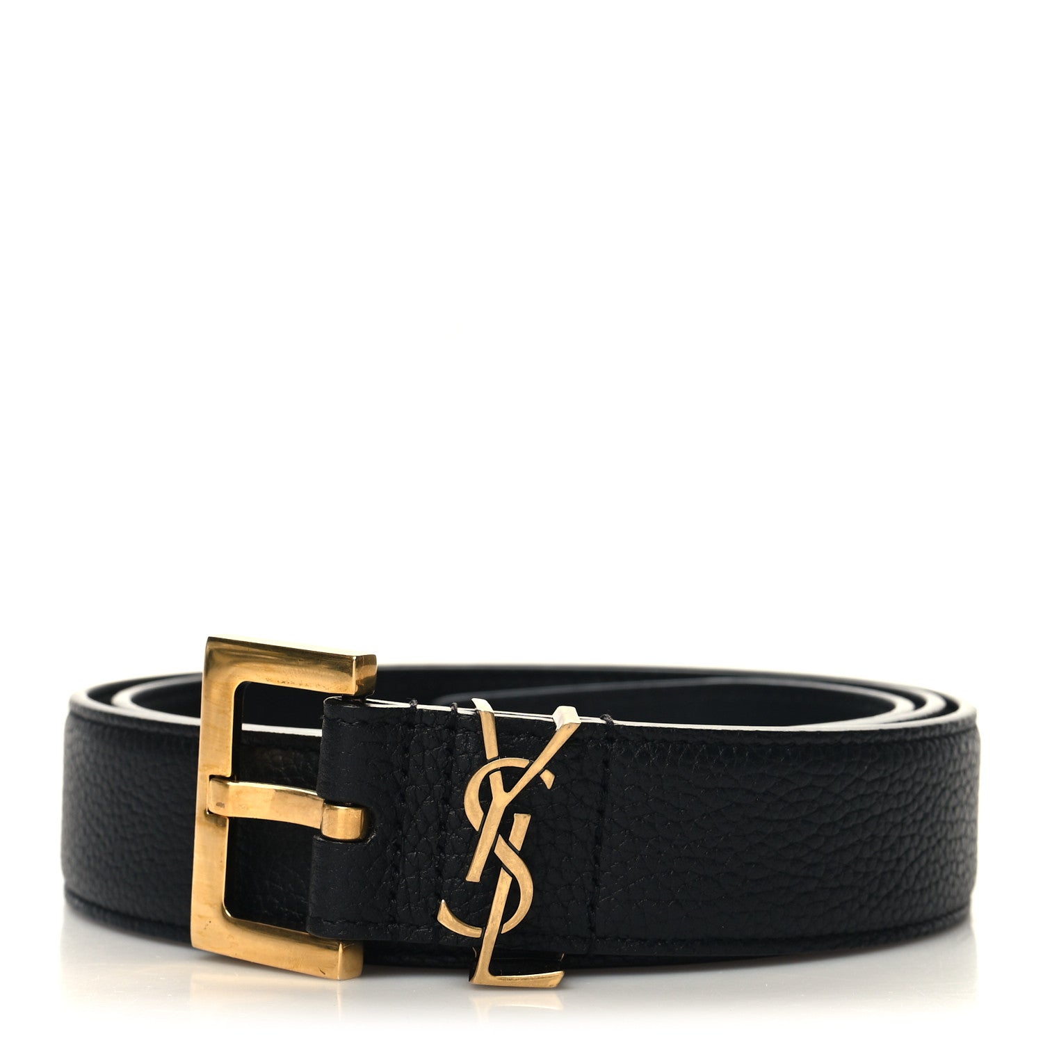 Saint Laurent Smooth Calfskin Monogram Square Buckle Belt 85 34 Black 1 of 6