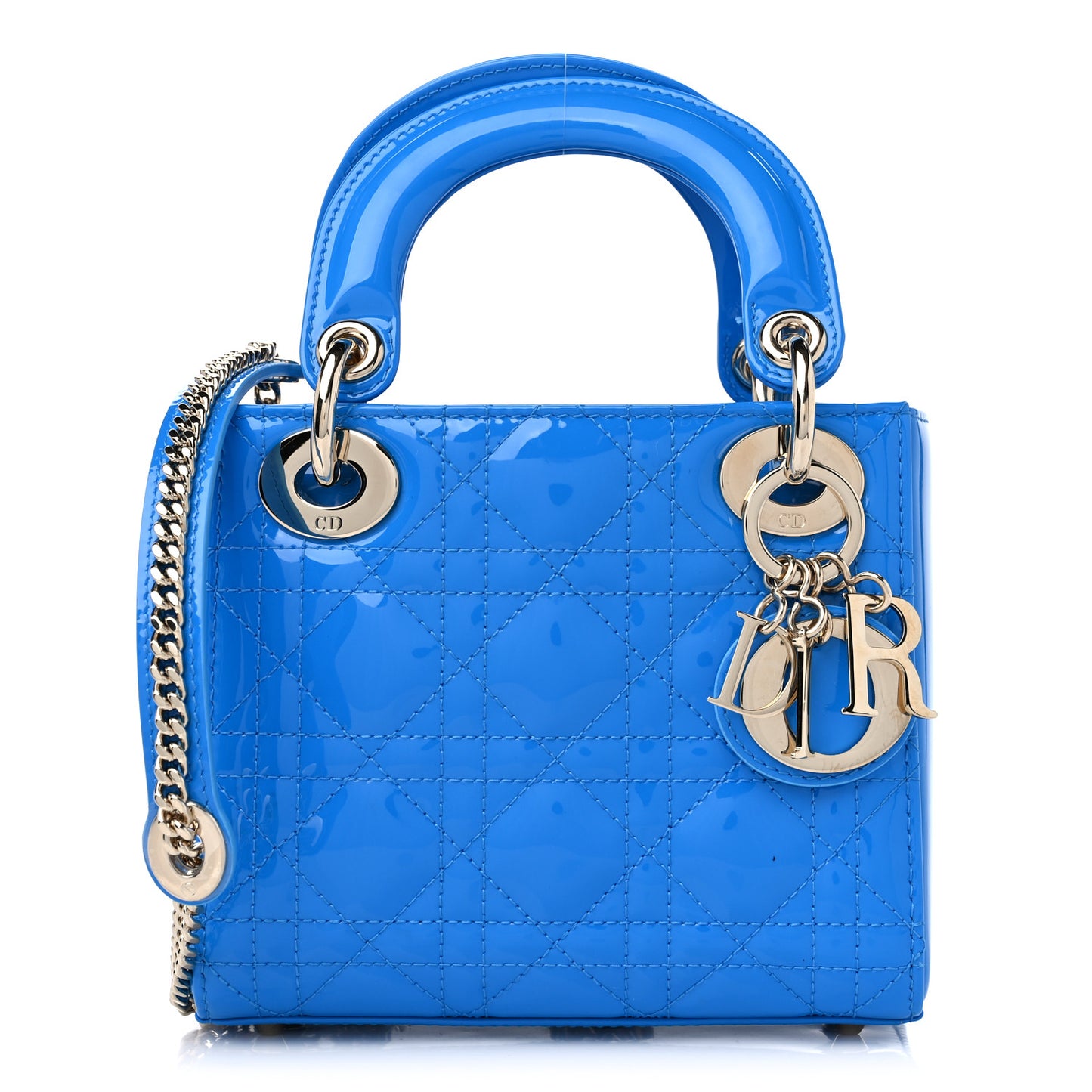 Patent Cannage Mini Lady Dior Blue
