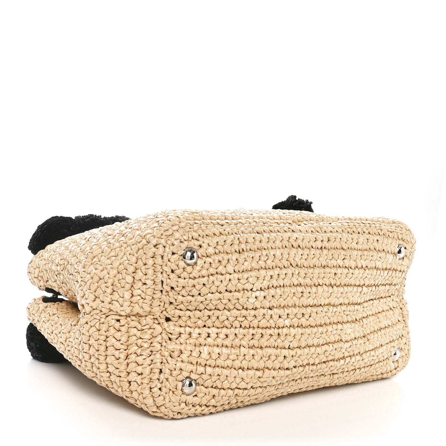 Prada Raffia Crochet Giardiniera Pom Pom Tote Naturale Black 4 of 9