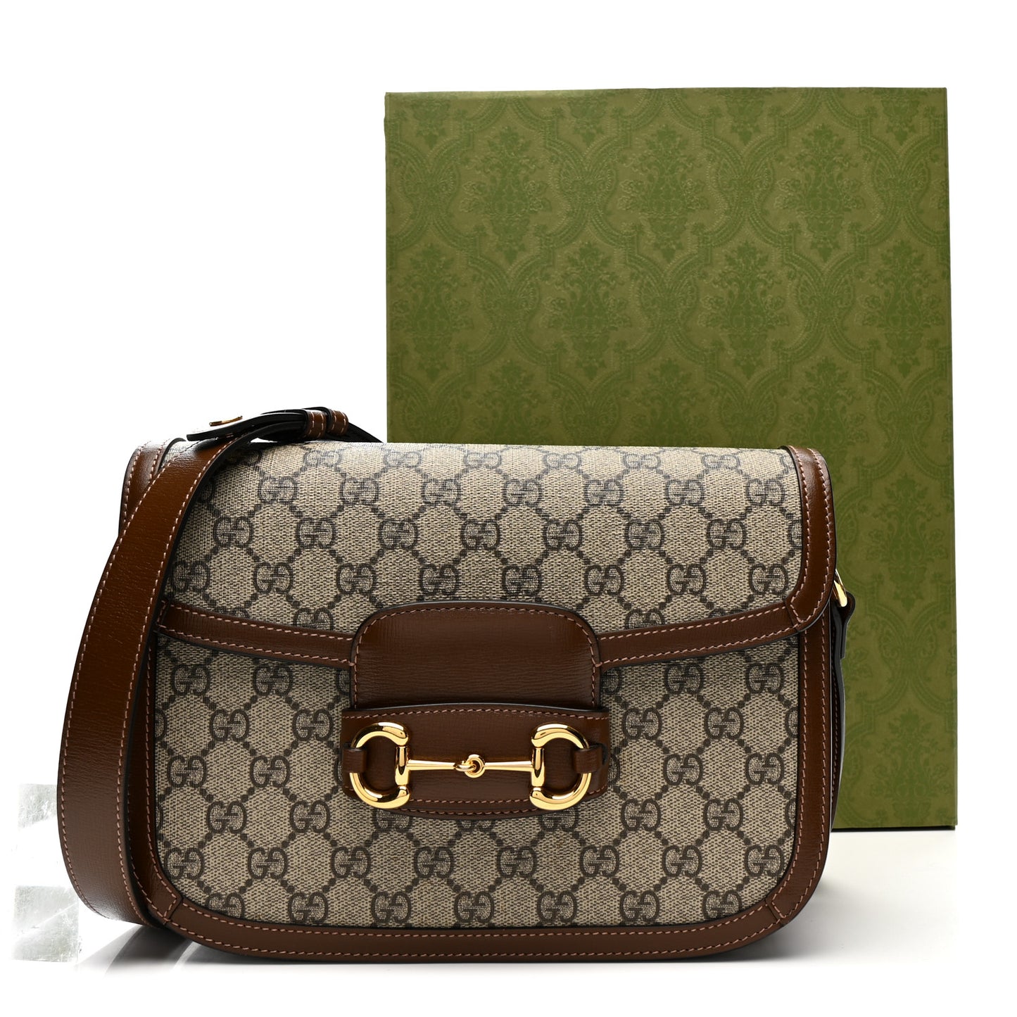 GG Supreme Monogram Horsebit 1955 Shoulder Bag Beige Brown Sugar