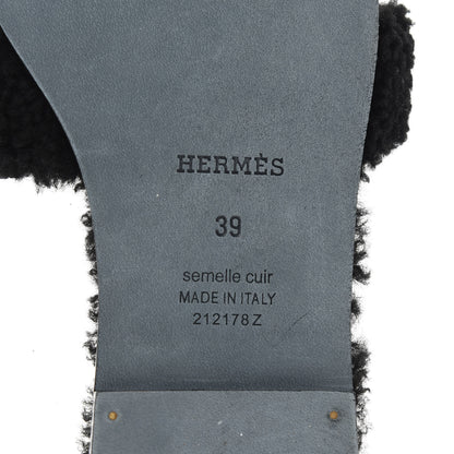 Hermes Woolskin Oran Sandals 39 Black 6 of 8