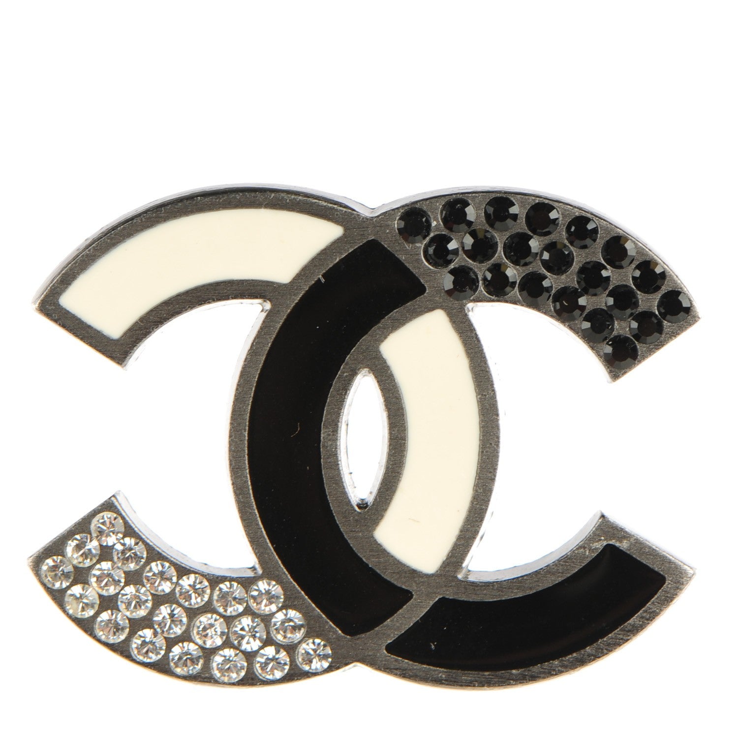 Chanel Enamel Crystal CC Brooch Black Off White 1 of 4
