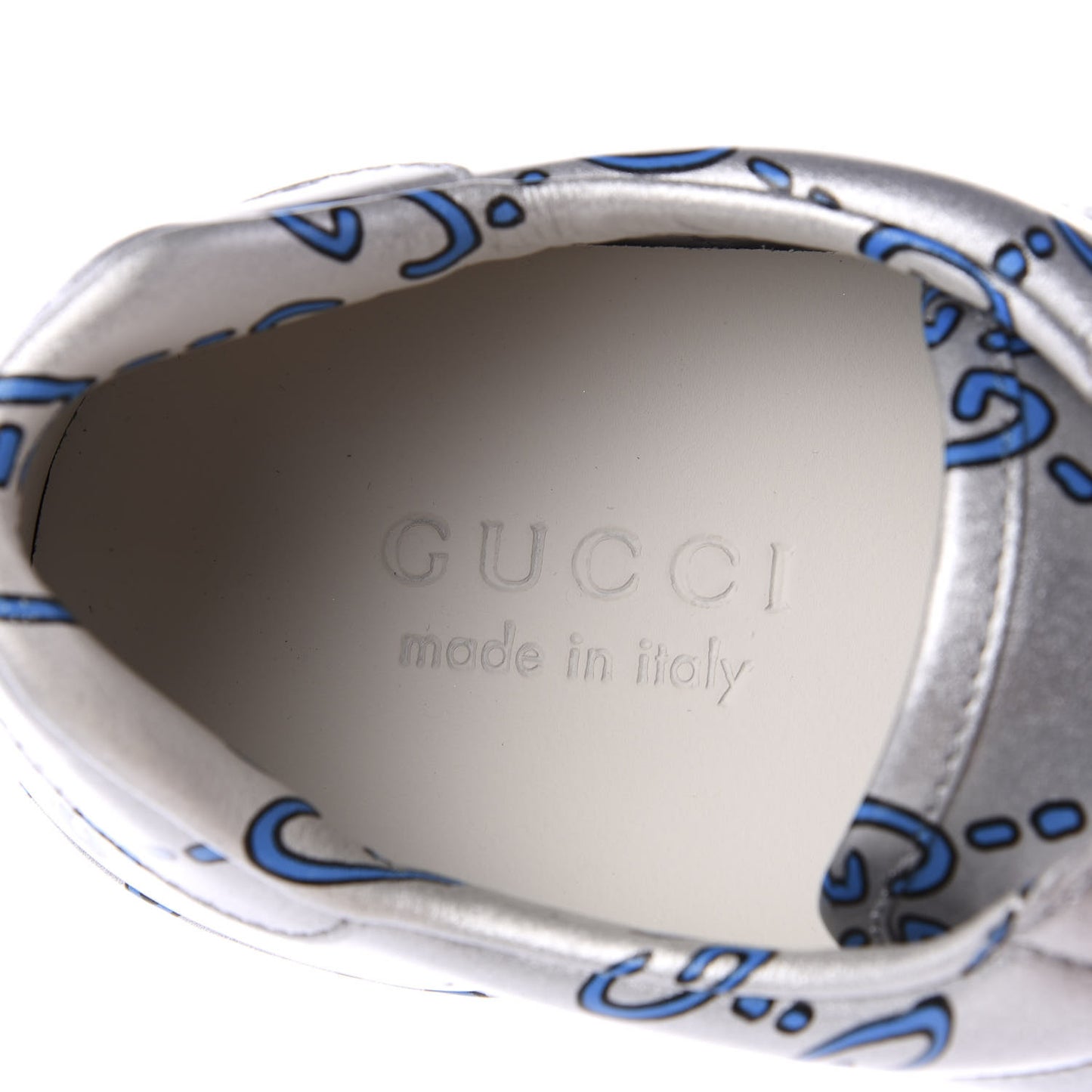 Miro Rubber Wax GucciGhost Print Mens New Ace Sneakers 6.5 Silver