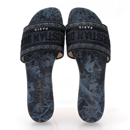 Christian Dior Canvas Dior Embroidered Dway Flat Slide Sandals 36 Navy Blue 2 of 13