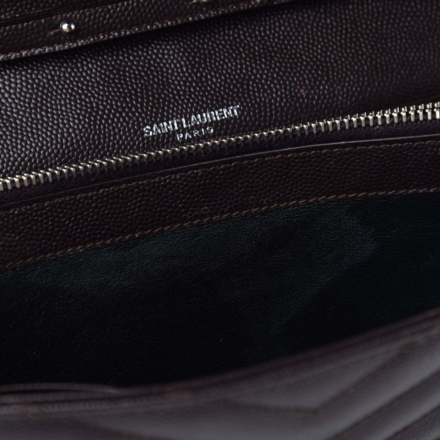 Grain De Poudre Matelasse Chevron Monogram Chain Wallet Dark Brown