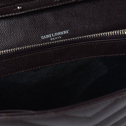 Saint Laurent Grain De Poudre Matelasse Chevron Monogram Chain Wallet Dark Brown 6 of 11