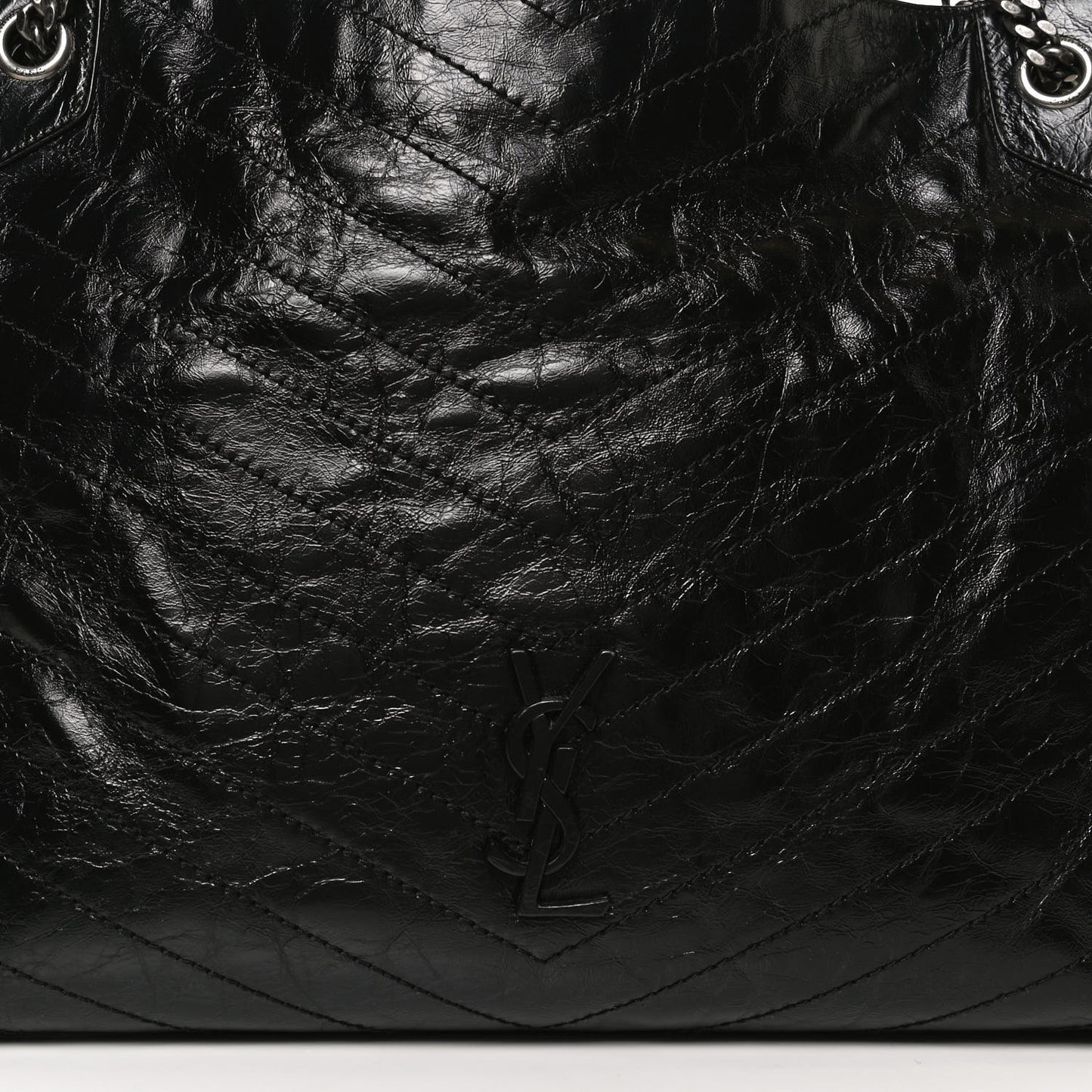Crinkled Calfskin Matelasse Monogram Niki Shoulder Bag Black
