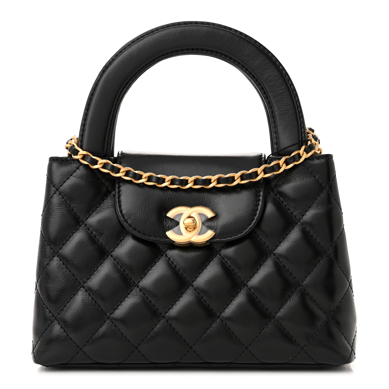 Chanel Shiny Aged Calfskin Quilted Nano Kelly Shopper Black 1 of 11