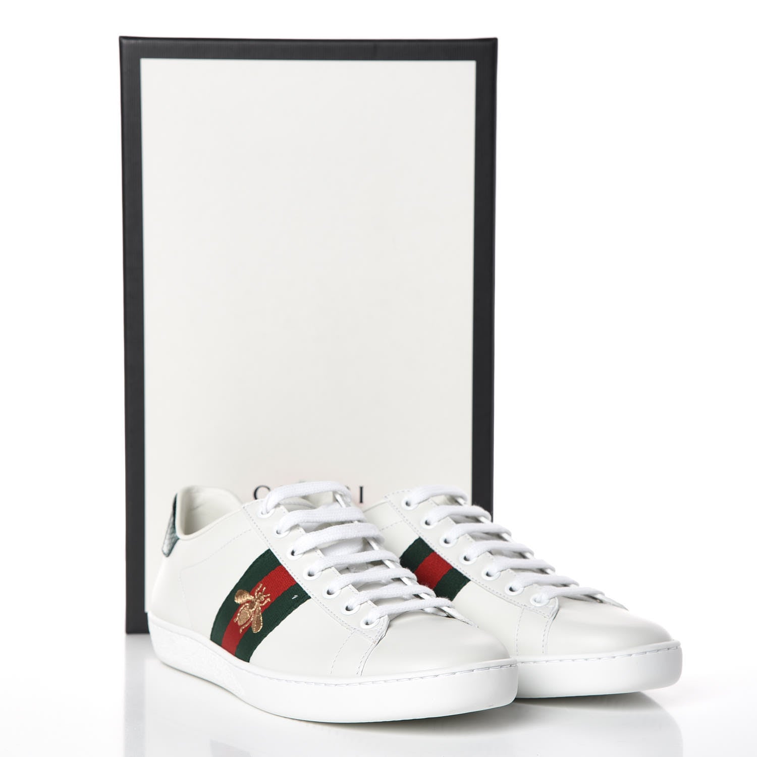 Gucci Calfskin Ayers Bee Embroidered Womens Ace Sneakers 36 White Green 10 of 10