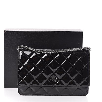 Chanel Patent Quilted Wallet On Chain WOC Black 12 of 12
