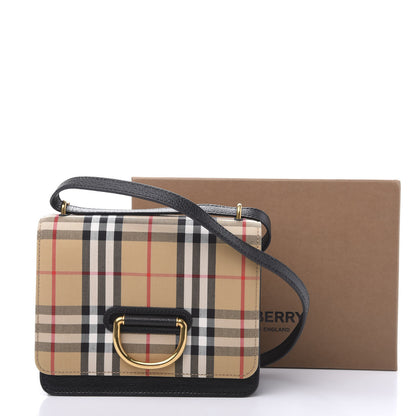 Burberry Goatskin Cotton Canvas Vintage Check Small D-Ring Bag Black Antique Yellow 13 of 13