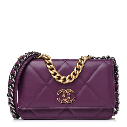 Chanel Lambskin Quilted Chanel 19 Wallet On Chain WOC Purple 1 of 14