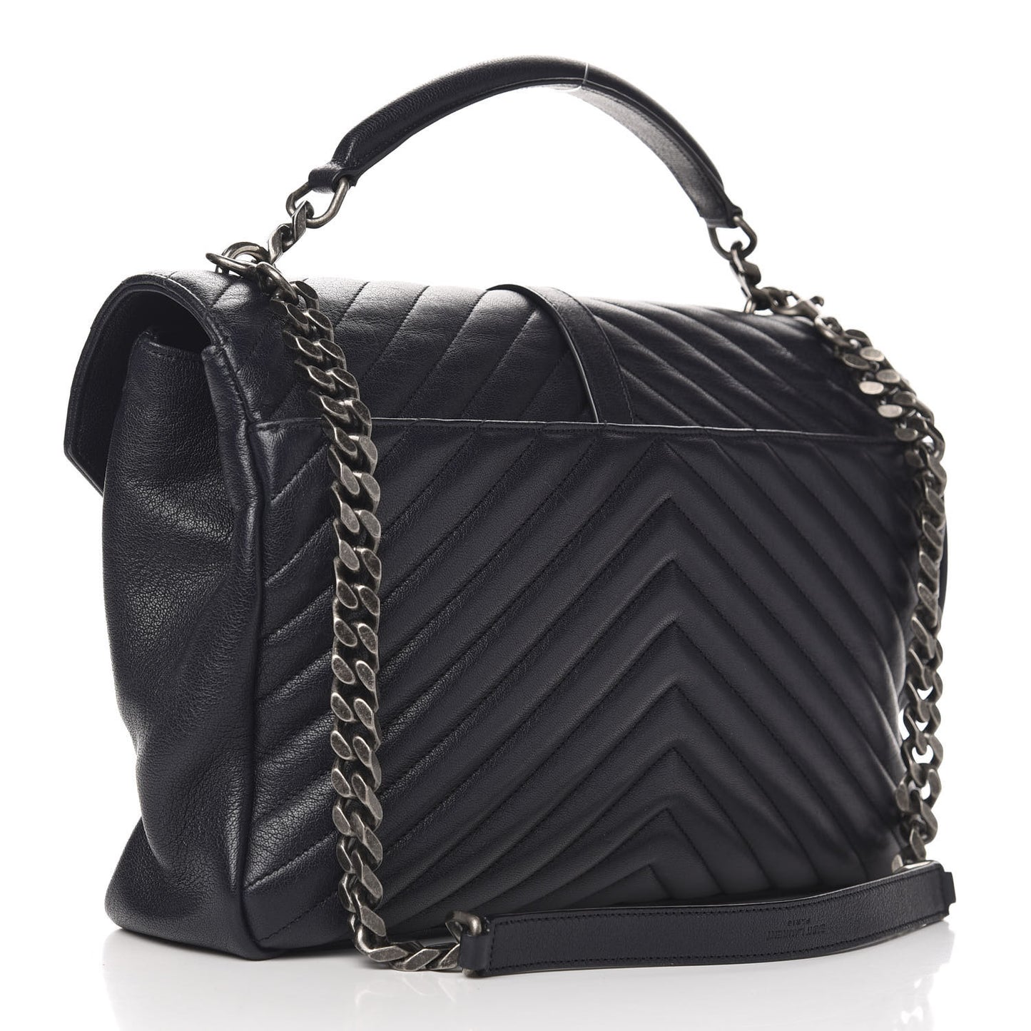 Sheepskin Matelasse Chevron Monogram Large College Satchel Navy Blue