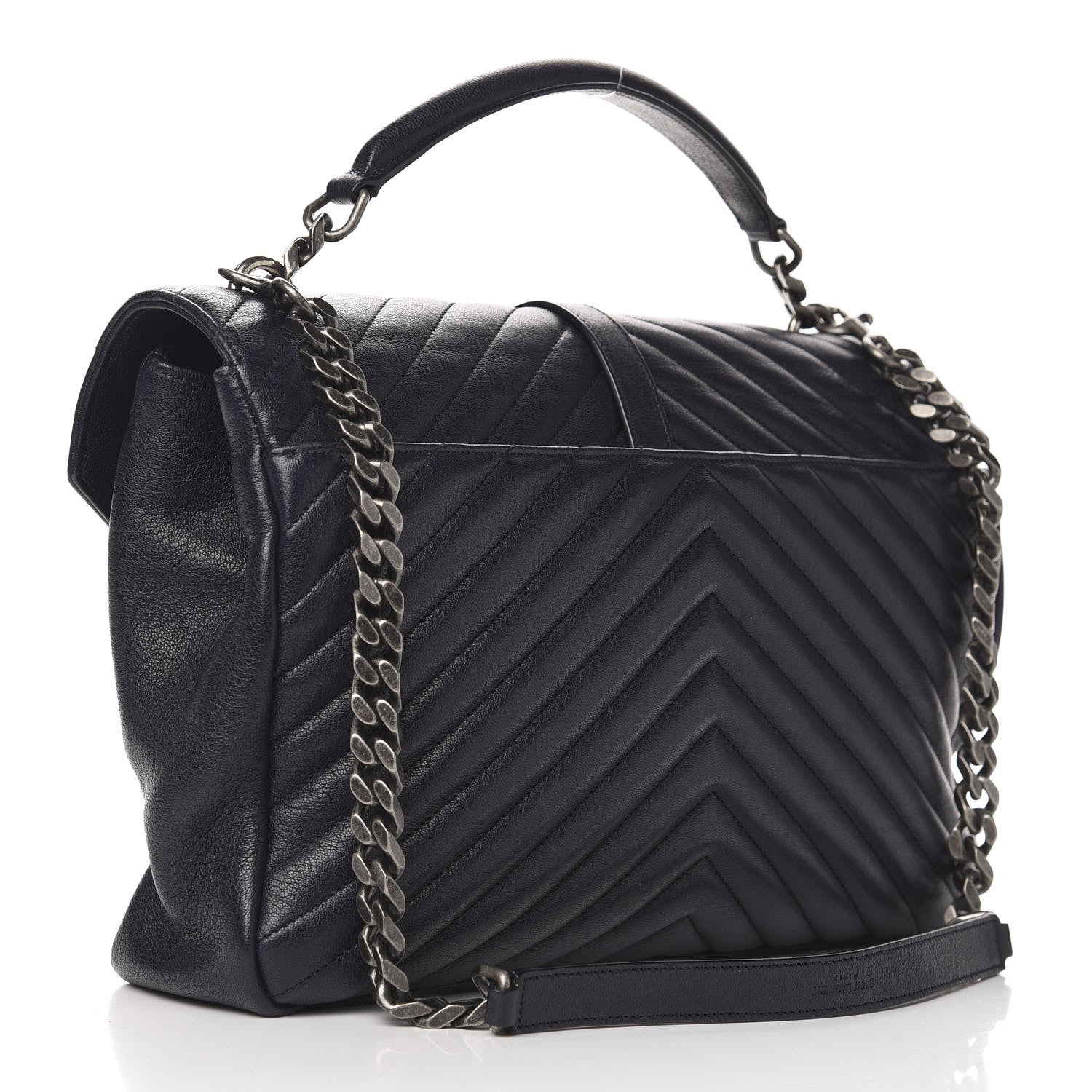 Saint Laurent Sheepskin Matelasse Chevron Monogram Large College Satchel Navy Blue 3 of 13